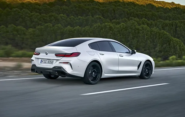 Road, white, vegetation, coupe, BMW, Gran Coupe, 840i, 8-Series