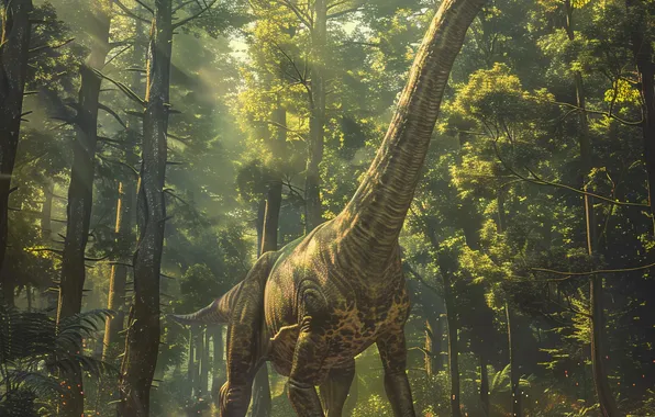 Trees, Dinosaur, Neck, Animal, Digital art, Ancient animals, Extinct animals, Prehistoric