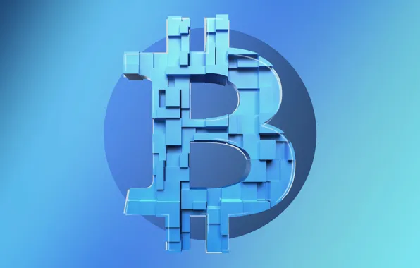 Blue, shadow, logo, blue, fon, bitcoin, 3D, bitcoin