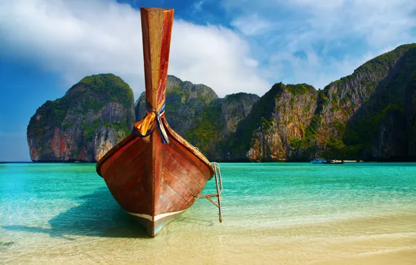 Picture sand, summer, water, stones, the ocean, boat