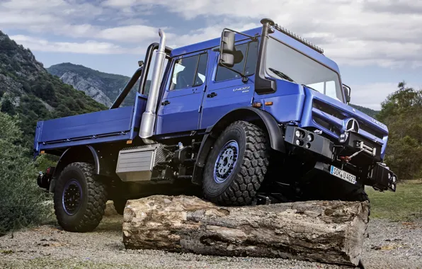 Blue, Mercedes-Benz, truck, log, Unimog, U4023