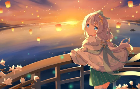 Sunset, bridge, lanterns, Honkai Impact 3rd, Theresa Apocalypse