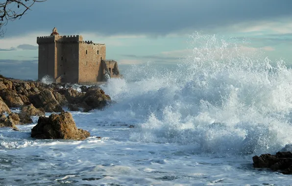 Picture sea, wave, the sky, water, clouds, nature, castle, rocks