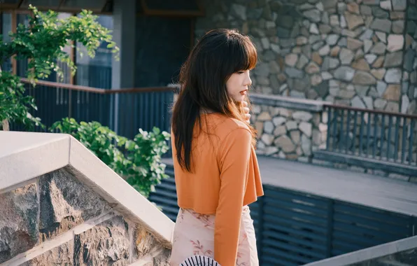 House, Beautiful, Asian, Model, Woman, Back, Cute, Behind