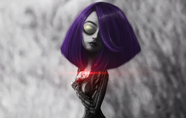 Heart, Girl, pendant, purple hair