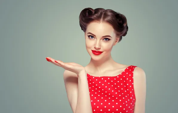 Girl, face, style, retro, red, model, hair, hand
