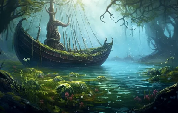 Water, ship, sailboat, fantasy, pond, the ship, swimming, sailing ship