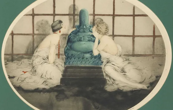 Statue, 1926, Louis Icart, art Deco, etching and aquatint, Secret