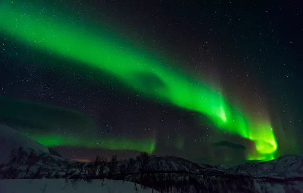 Picture stars, mountains, night, Northern lights