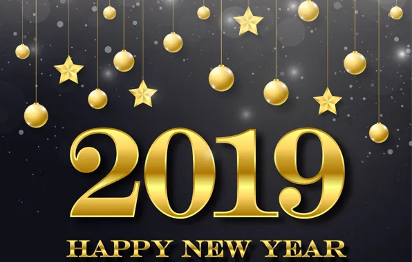 Gold, New Year, figures, golden, black background, black, balls, background