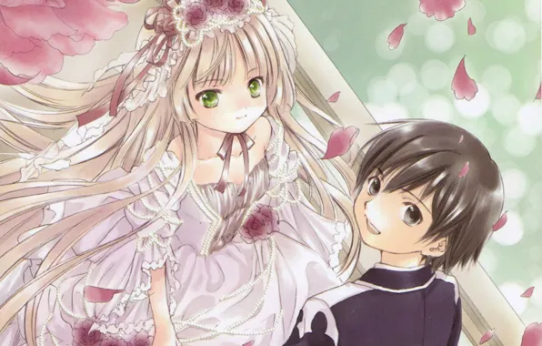 Picture flowers, beads, white dress, veil, art, wedding, gosick, Victorica de Blois