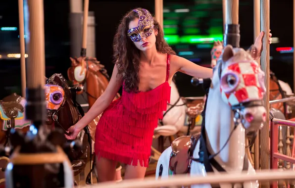 Girl, mask, Carousel