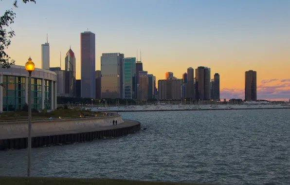 The city, skyscrapers, the evening, Chicago, Illinois, Michigan