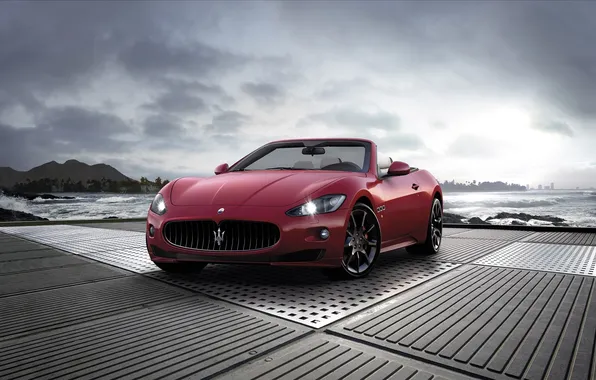 Picture sea, wave, red, city, the ocean, Maserati, cars, Playground