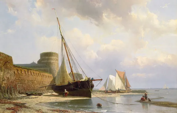 Sea, landscape, shore, boat, picture, sail, Johan Conrad Greive, Bombasticity Barracks Vlissingen