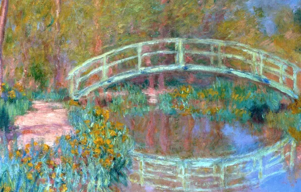 Landscape, pond, reflection, picture, Claude Monet, Japanese Bridge