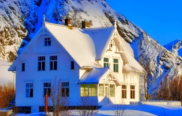Picture winter, the sky, snow, mountains, home