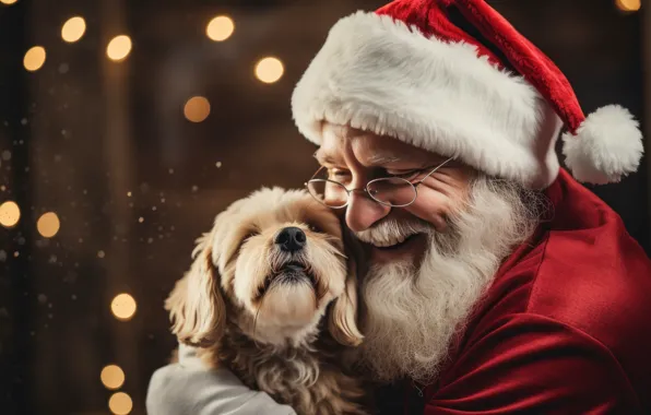 Look, pose, kindness, dog, Christmas, puppy, New year, Santa Claus