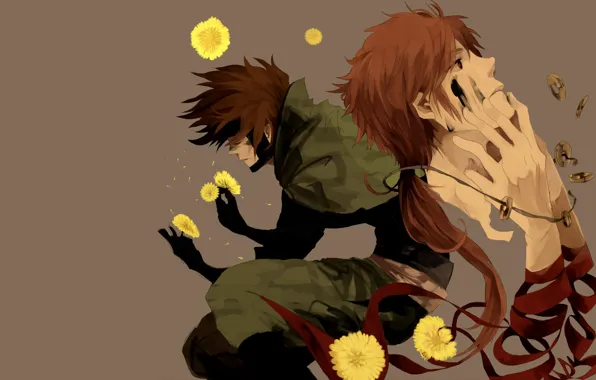 Flowers, head, hands, guy, Sengoku Basara, The Era Of Unrest