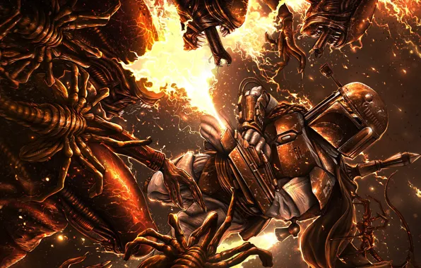 Figure, Others, Fire, Star Wars, Art, Star Wars, Aliens, Boba Fett