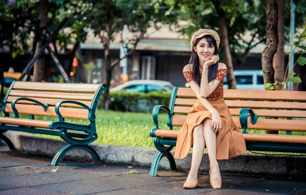 Picture look, Park, Asian, sitting, bench, takes