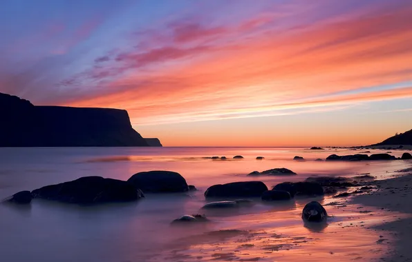 Picture sea, the sky, clouds, sunset, rock, stones