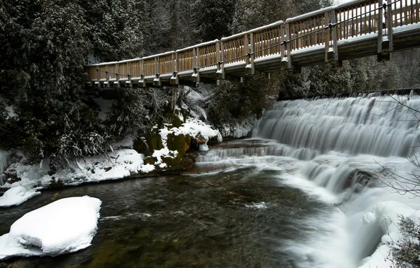Picture winter, landscape, bridge, river