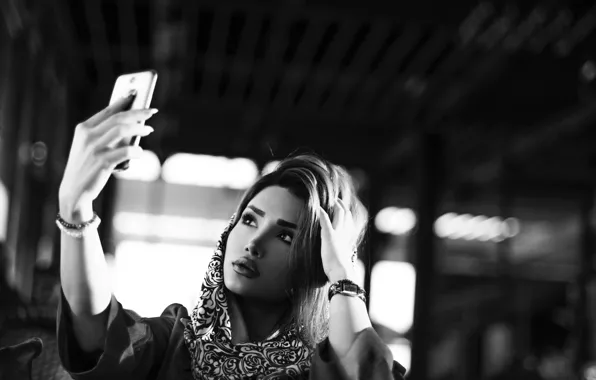 Girl, Photo, White, Phone, Selfie, Black