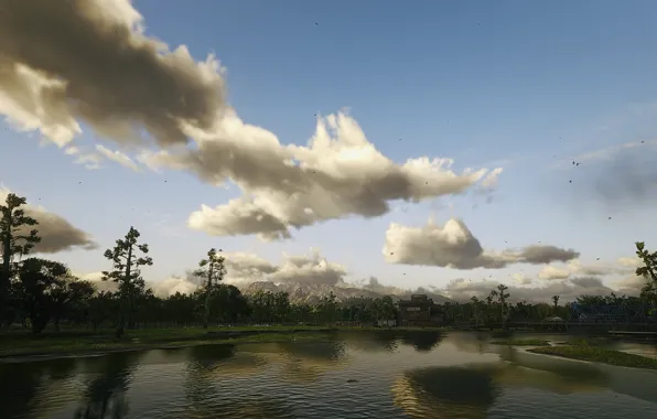 HDR, Clouds, Birds, Bridge, Mountain, Game, Sea, Sunlight