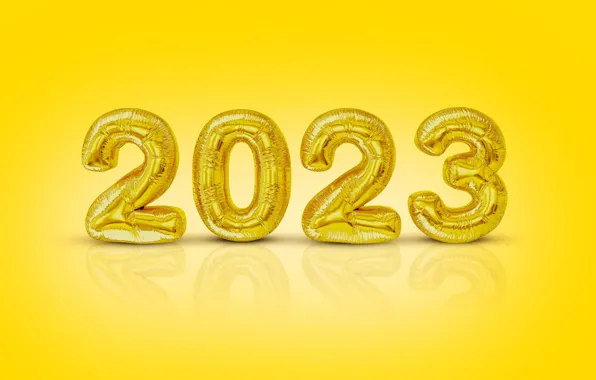 Shine, figures, New year, gold plated, yellow background, gold, date, inflatable