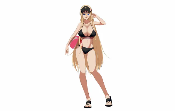Girl, sexy, cleavage, long hair, boobs, anime, blue eyes, beautiful
