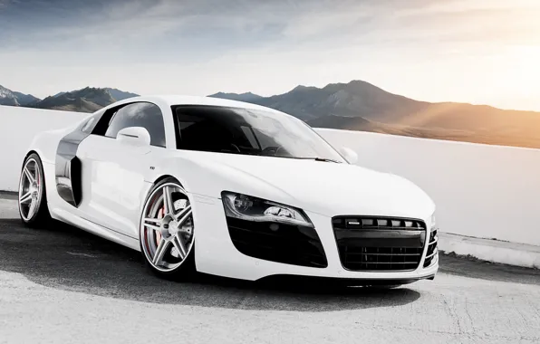 Picture white, the sky, mountains, Audi, Audi, tuning, supercar, drives