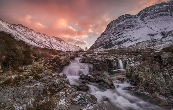 Landscape, sunset, mountains, river