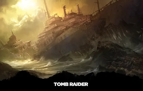 Picture sea, storm, ship, Tomb Raider