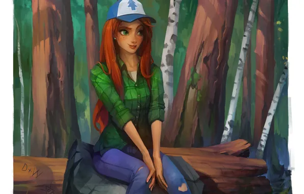 Forest, girl, red, beauty, art, wendy, Wendy Corduroy, gravity falls