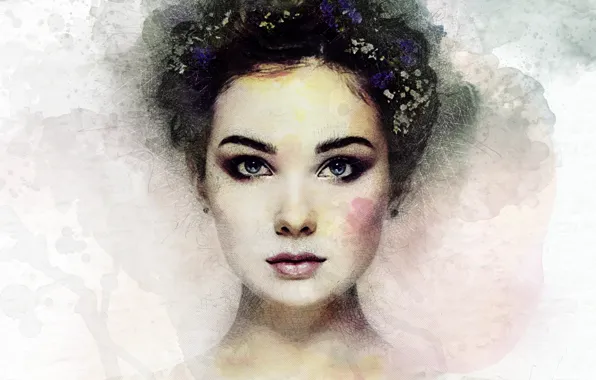 Wallpaper look, face, girl, art, hairstyle