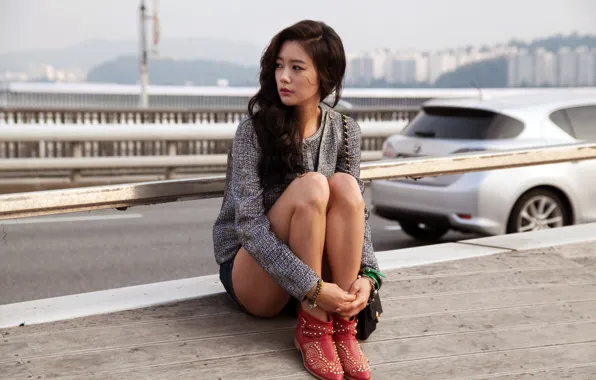 Road, auto, girl, model, actress, Asian, k-pop, South Korea