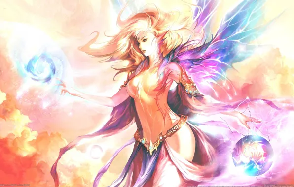 Girl, magic, elf, figure, sphere, maestia