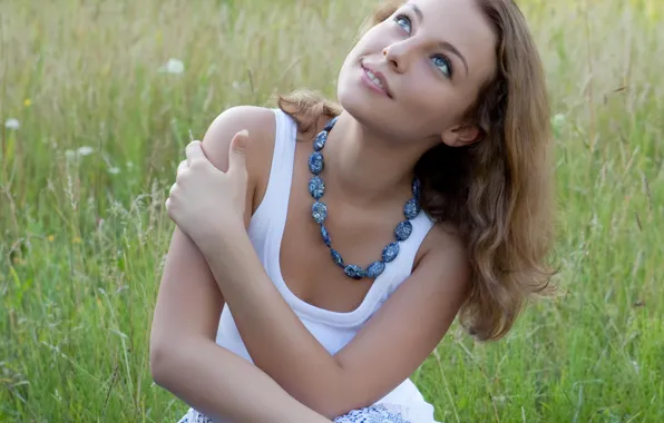 Grass, look, girl, face, dress, beads, Nikia A