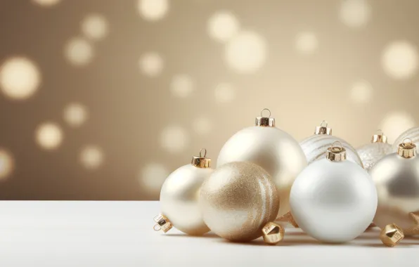 Balls, lights, background, Christmas, New year, gold plated, gold, bokeh