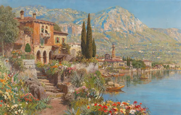 Alois Arnegger, Austrian painter, Austrian painter, oil on canvas, Alois Arnegger, View of Riva on …