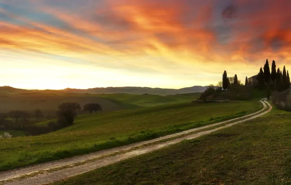 Road, the sky, sunset, home