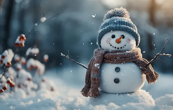 Winter, snow, Christmas, New year, snowman, Christmas, winter, snow