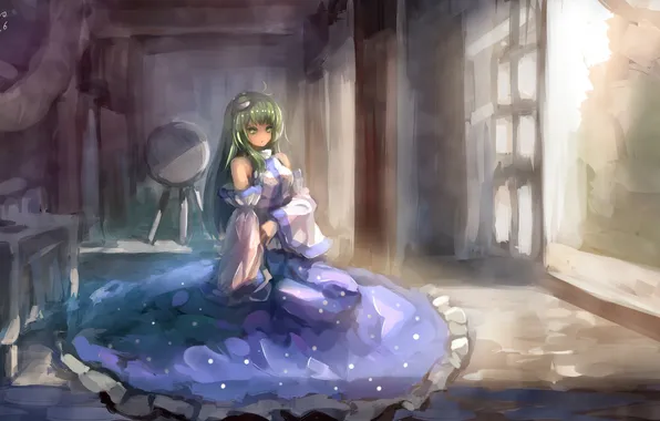 Picture look, girl, room, paint, sitting, touhou, art, kochi have done the art
