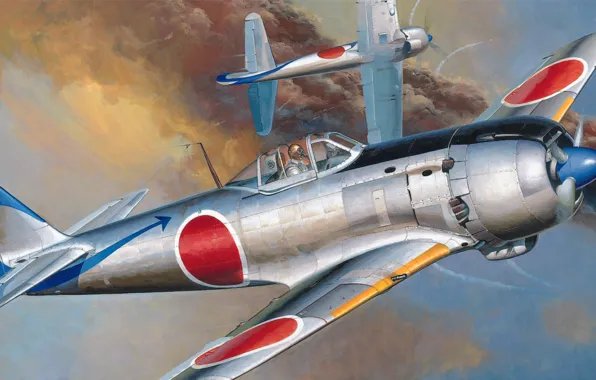 Picture war, art, airplane, painting, ww2, Nakajima That-84