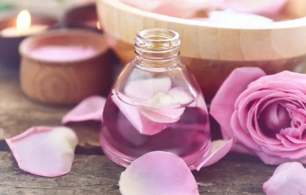 Petals, rose, wood, pink, petals, pink roses, spa, oil