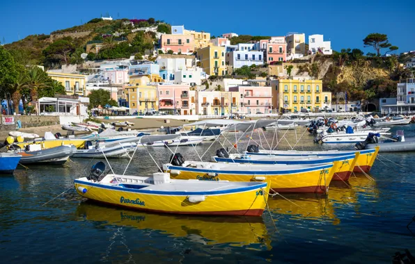 Home, boats, port, Italy, Ponza