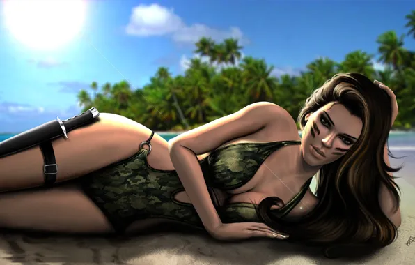 Sand, sea, beach, swimsuit, summer, girl, trees, the game