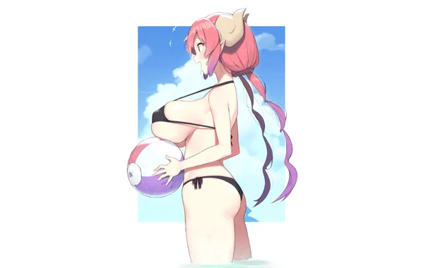 Girl, sexy, beach, boobs, anime, ball, breasts, big boobs
