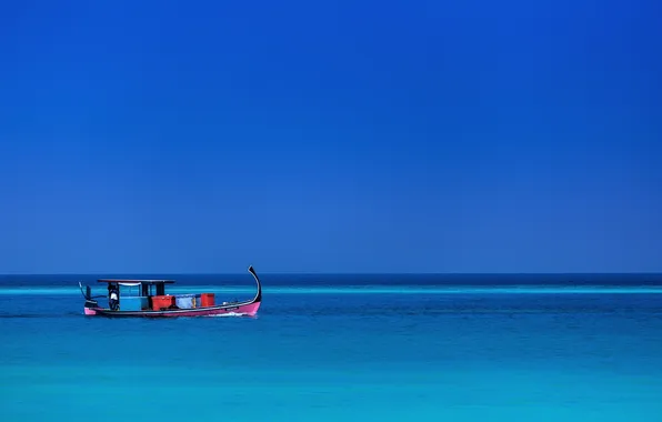 Sea, landscape, boat, Maldive